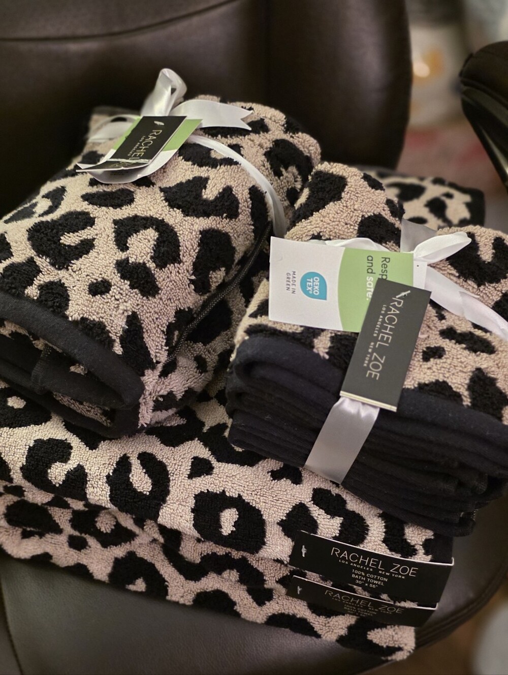 Rachel Zoe Black and Cream Leopard Bath Rug And Towel Set